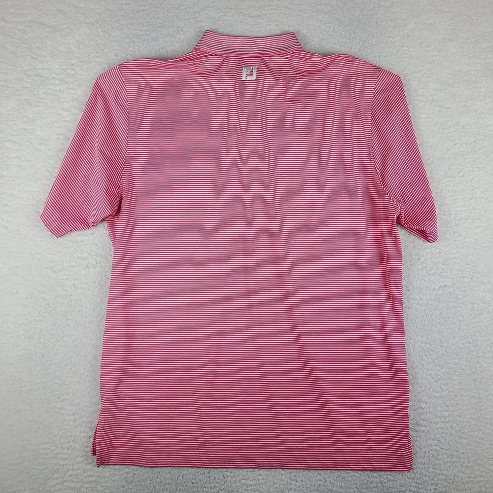 Foot Joy Polo Shirt Mens Large Pink Striped Performance FJ Golf Short Sleeve